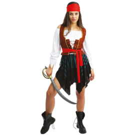 Costume de pirate adulte en taille XXL avec accessoires pour une soirée déguisée ou le carnaval.