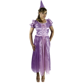 Déguisement de fée violette taille M avec robe et chapeau conique, idéal pour les fêtes et carnavals, sur Badaboum.fr.