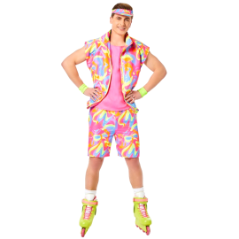 Déguisement rétro Ken Roller Barbie™ pour homme en taille L, avec motifs colorés et accessoires assortis, disponible sur Badaboum.fr