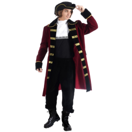 Costume de pirate Capitaine Edward pour homme en taille M, incluant manteau, chapeau, et accessoires, parfait pour un déguisement authentique, disponible sur Badaboum.fr