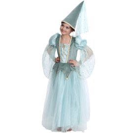 Déguisement Princesse pas cher Adélia Bleu Luxe pour enfant, taille 116 cm, avec robe volumineuse et chapeau conique assorti, sur Badaboum.fr