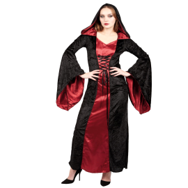 Costume de Grande Prêtresse pour femme avec capuche rouge et noire pour Halloween