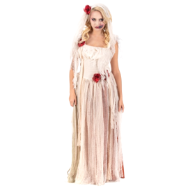 Déguisement Halloween femme robe lambeaux Cristina avec voile taille S, parfait pour un look fantomatique chic, disponible sur Badaboum.fr.