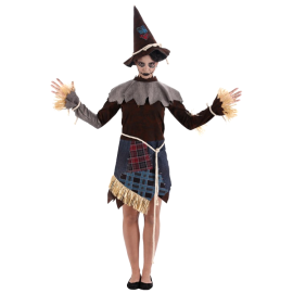 Déguisement créatif de Miss Épouvantail pour femme en taille L, comprenant 3 pièces, idéal pour Halloween ou fêtes costumées, sur Badaboum.fr.