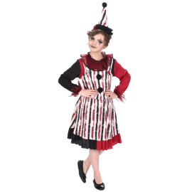 Déguisement de clown pour fille avec salopette rayée et robe en deux pièces, taille 140cm, disponible sur Badaboum.fr