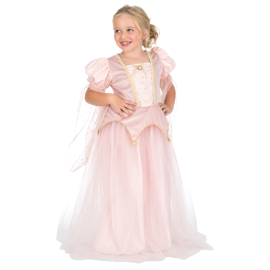 Souriante jeune fille dans le déguisement de Princesse Adelia Rose Luxe en 152cm, parfaite pour les fêtes costumées, disponible sur Badaboum.fr.