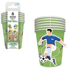 Pack de 6 gobelets thématiques football en carton de 25 cl pour anniversaire d'enfant, disponibles sur Badaboum.fr