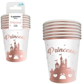 Pack de 6 gobelets en carton avec illustration de château de princesse pour anniversaire enfant, capacité de 25cl - Badaboum.fr