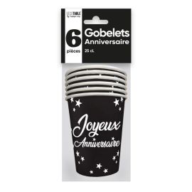 Gobelets x 6 anniversaire 25cl noir , décoration fetes pas cher et livraison 24h rapide chez Badaboum