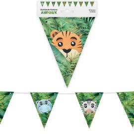 Guirlande à fanions thème Jungle et Animaux pour décoration festive d'anniversaire, 3m, 10 fanions en carton - Badaboum.fr