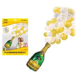 Kit de décoration de fête avec ballon en forme de bouteille de champagne et assortiment de ballons dorés sur Badaboum.fr.