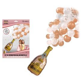 Kit de décoration de fête avec ballon en forme de bouteille de champagne et assortiment de ballons rose gold sur Badaboum.fr.