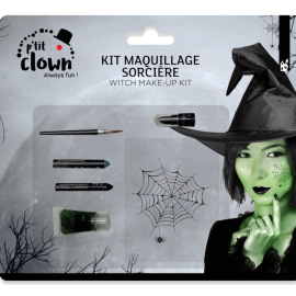 Kit de maquillage de sorcière gothique pour Halloween avec accessoires inclus.