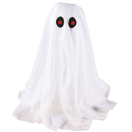 Petit fantôme blanc animé et sonore avec yeux lumineux de 32 cm pour décoration Halloween, disponible sur Badaboum.fr