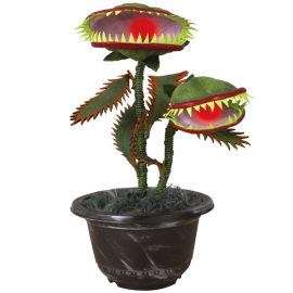 Plante carnivore animée de 36 cm en pot, idéale pour décorations d'Halloween, avec yeux brillants et dents acérées, disponible sur Badaboum.fr