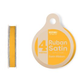 Ruban satin pas cher Jaune 10mm liseré Argent 