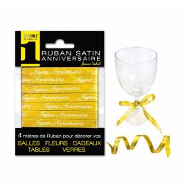 Ruban satin Joyeux Anniversaire Jaune 4m