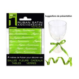 Ruban satin Joyeux Anniversaire Vert anis 4m