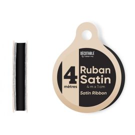 Ruban satin Noir 10mm liseré Argent