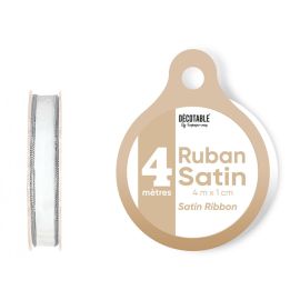 Ruban satin pas cher Blanc 10mm liseré Argent