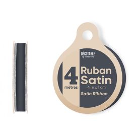 Ruban satin pas cher Gris 10mm liseré ARGENT