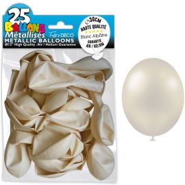 Pack de 25 ballons métalliques blanc albatre de 30 cm, idéaux pour décorations de fête et événements, disponibles sur Badaboum.fr.