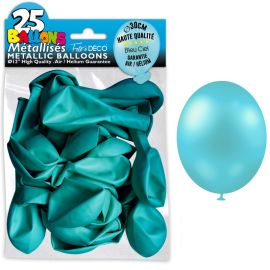 Pack de 25 ballons métalliques bleu ciel de 30 cm, idéaux pour décorations de fête et événements, disponibles sur Badaboum.fr.