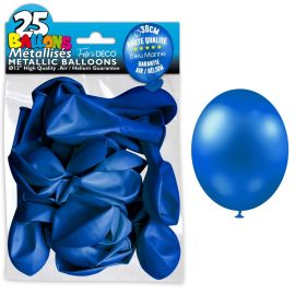 Pack de 25 ballons métalliques bleu marine de 30 cm, idéaux pour décorations de fête et événements, disponibles sur Badaboum.fr.