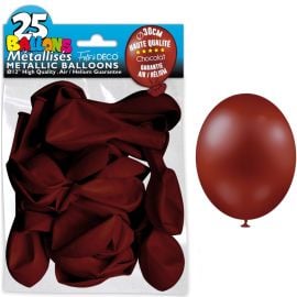 Pack de 25 ballons métalliques chocolat de 30 cm, idéaux pour décorations de fête et événements, disponibles sur Badaboum.fr.