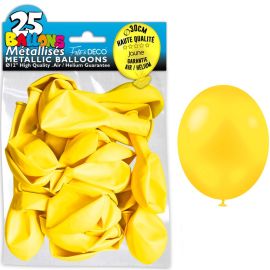 Pack de 25 ballons métalliques jaune de 30 cm, idéaux pour décorations de fête et événements, disponibles sur Badaboum.fr.