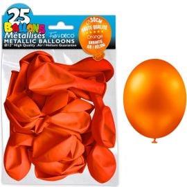 Pack de 25 ballons métalliques blanc orange de 30 cm, idéaux pour décorations de fête et événements, disponibles sur Badaboum.fr.