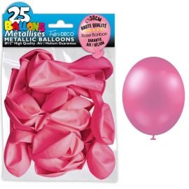 Pack de 25 ballons métalliques rose de 30 cm, idéaux pour décorations de fête et événements, disponibles sur Badaboum.fr.