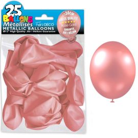 Pack de 25 ballons métalliques rose gold de 30 cm, idéaux pour décorations de fête et événements, disponibles sur Badaboum.fr.