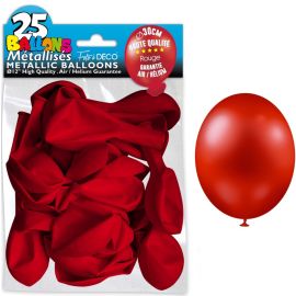 Pack de 25 ballons métalliques rouge de 30 cm, idéaux pour décorations de fête et événements, disponibles sur Badaboum.fr.