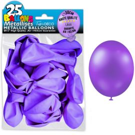 Pack de 25 ballons métalliques parme de 30 cm, idéaux pour décorations de fête et événements, disponibles sur Badaboum.fr.