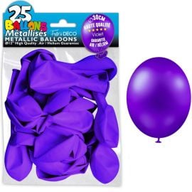 Pack de 25 ballons métalliques violet foncé de 30 cm, idéaux pour décorations de fête et événements, disponibles sur Badaboum.fr.