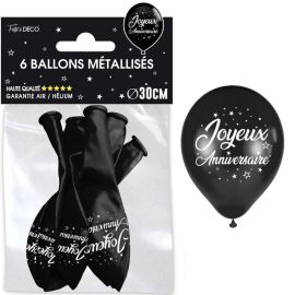 Ballons noirs métallisés avec inscription 