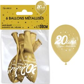 Ballon doré 20 ans anniversaire, métallisé, 30 cm, décoration fetes pas cher et livraison 24h rapide chez Badaboum