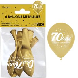 Sachet 6 ballons metal or 70 ans , décoration fetes pas cher et livraison 24h rapide chez Badaboum