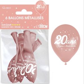 Sachet 6 ballons metal rose gold 20 ans , décoration fetes pas cher et livraison 24h rapide chez Badaboum