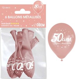 Sachet 6 ballons metal rose gold 50 ans , décoration fetes pas cher et livraison 24h rapide chez Badaboum