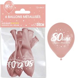 Pack de 6 ballons métallisés rose gold pour 20ème anniversaire, taille 30cm, qualité premium.