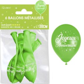 Ballons vert anis métallisés avec inscription 