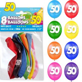 Pack de 8 ballons d'anniversaire multicolores marqués 