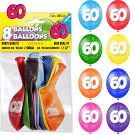 Pack de 8 ballons d'anniversaire multicolores marqués 