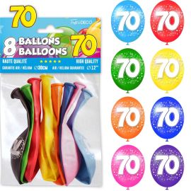 Sachet 8 ballons 70 ans , décoration fetes pas cher et livraison 24h rapide chez Badaboum