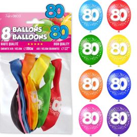 Sachet 8 ballons 80 ans , décoration fetes pas cher et livraison 24h rapide chez Badaboum