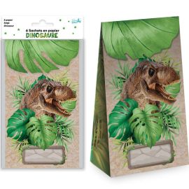 Sachets en papier x6 dinosaure , décoration fetes pas cher et livraison 24h rapide chez Badaboum