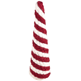 Sapin Cône décoratif en tressage blanc et rouge de 50 cm pour une touche élégante à votre décoration de Noël sur Badaboum.fr