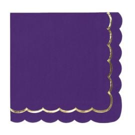 Serviettes Festonnées 33x33cm Violet et Or x16 - Parfaites pour Soirée 90's | Badaboum.fr